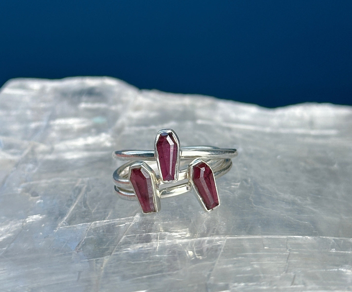 Garnet Coffin Ring - .925 Sterling Silver